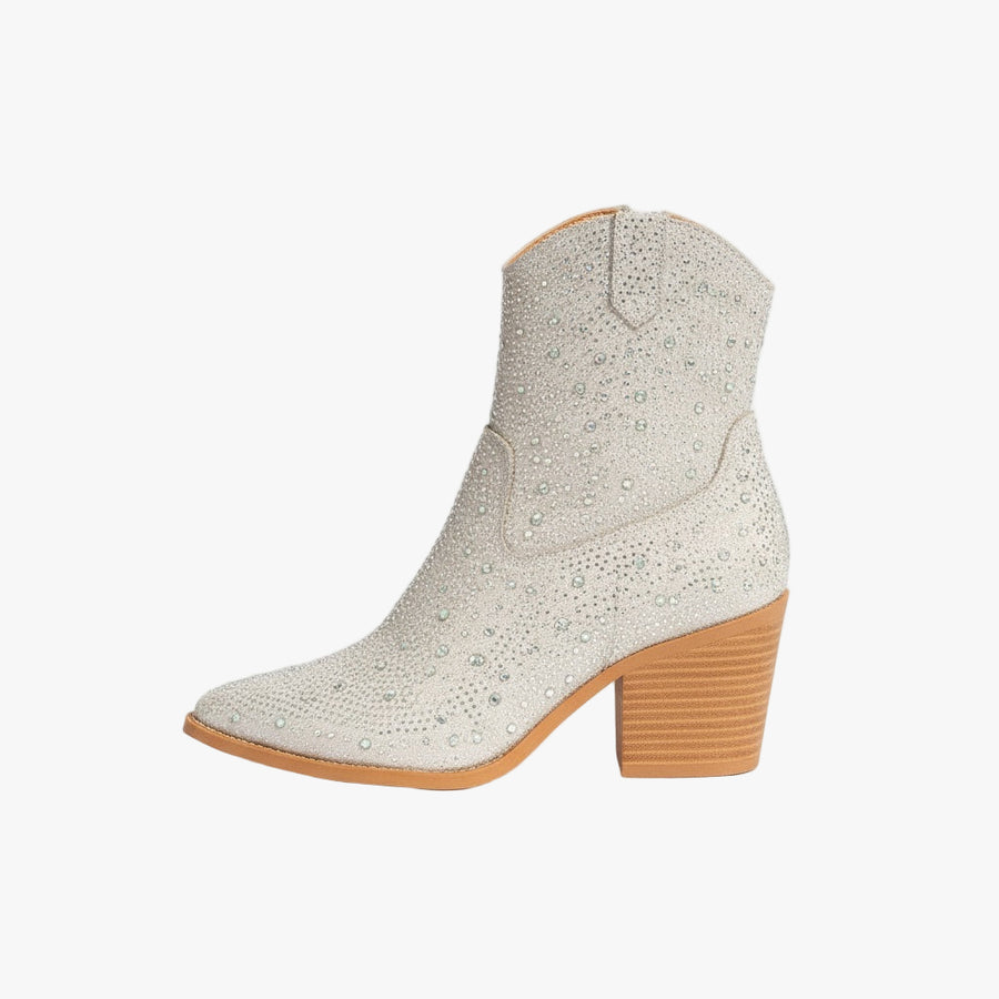 Women’s Rhinestone Decor Zipper Design Cowboy Boots
