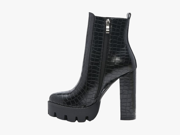 CROC PRINT BLOCK HEEL BOOTS