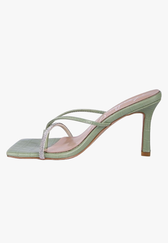Fetish Croc Rhinestone Slider Sandals