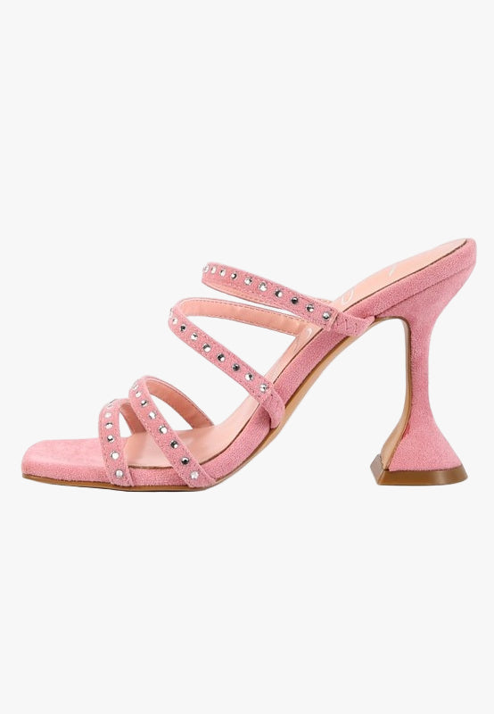 FACE ME STUDDED MID HEEL MULTI STRAP SANDALS