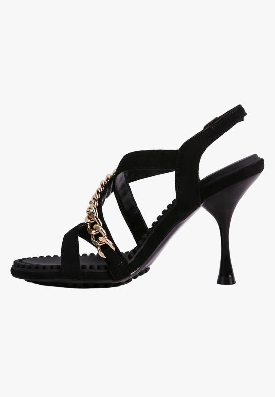 DOMEDA Metal Chain Mid Heel Sandal