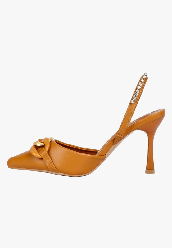 Pull Me Diamante Metal Chain Sandals