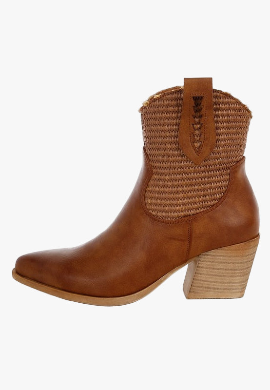 Big Mood Raffia & Faux Leather Cowboy Boots