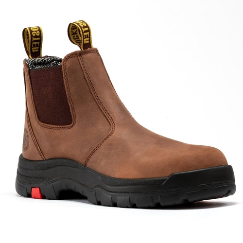 pull-on work boots for men brown leather
