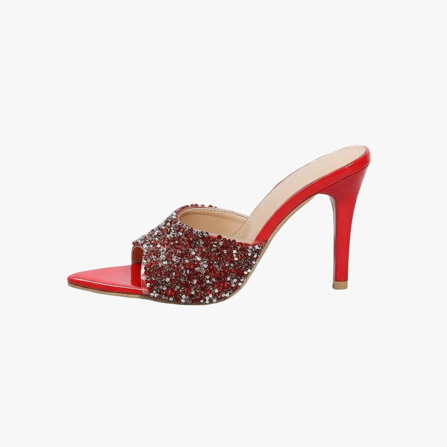 Sequin Point Toe Kitten Heel Sandals Scarlet