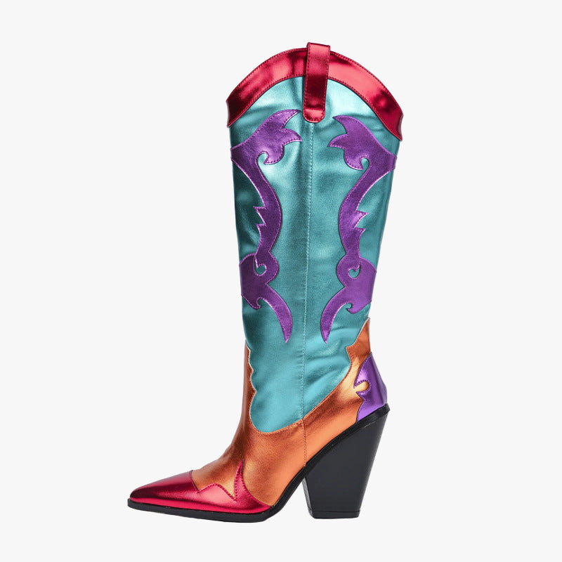 Women Patchwork Boots Shiny Metallic Leather