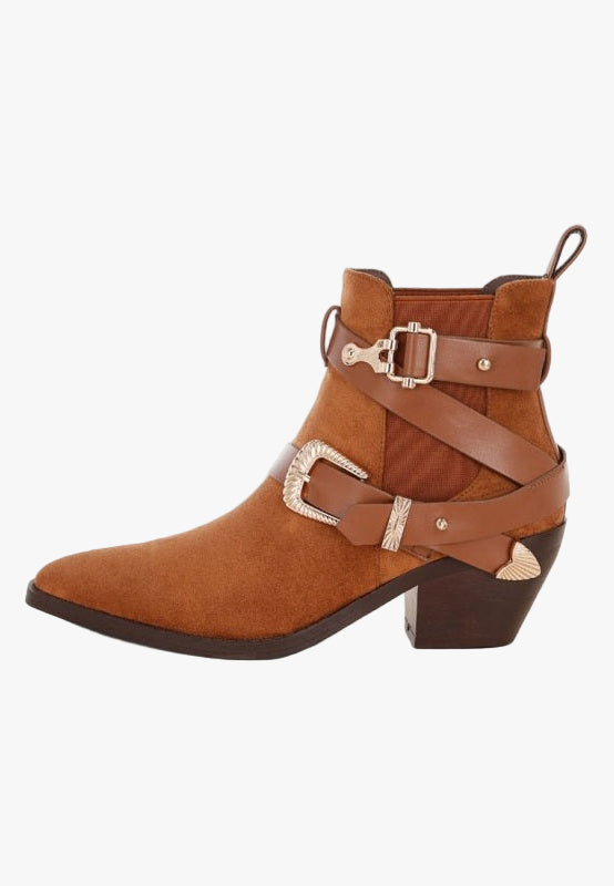 Raveta Microfiber Buckle Strap Western Boots