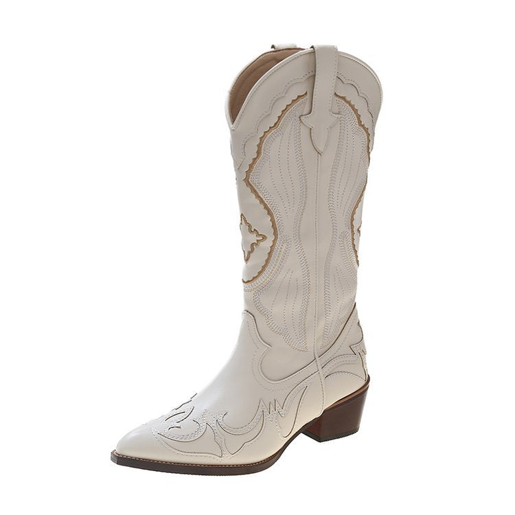Autumn White Cowgirl Western Long Boots