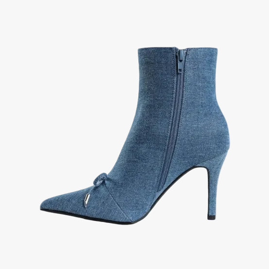 Flapper Bow Detail Denim Ankle Boots