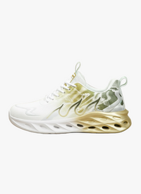 womens round toe mesh athletic sneakers - white & gold