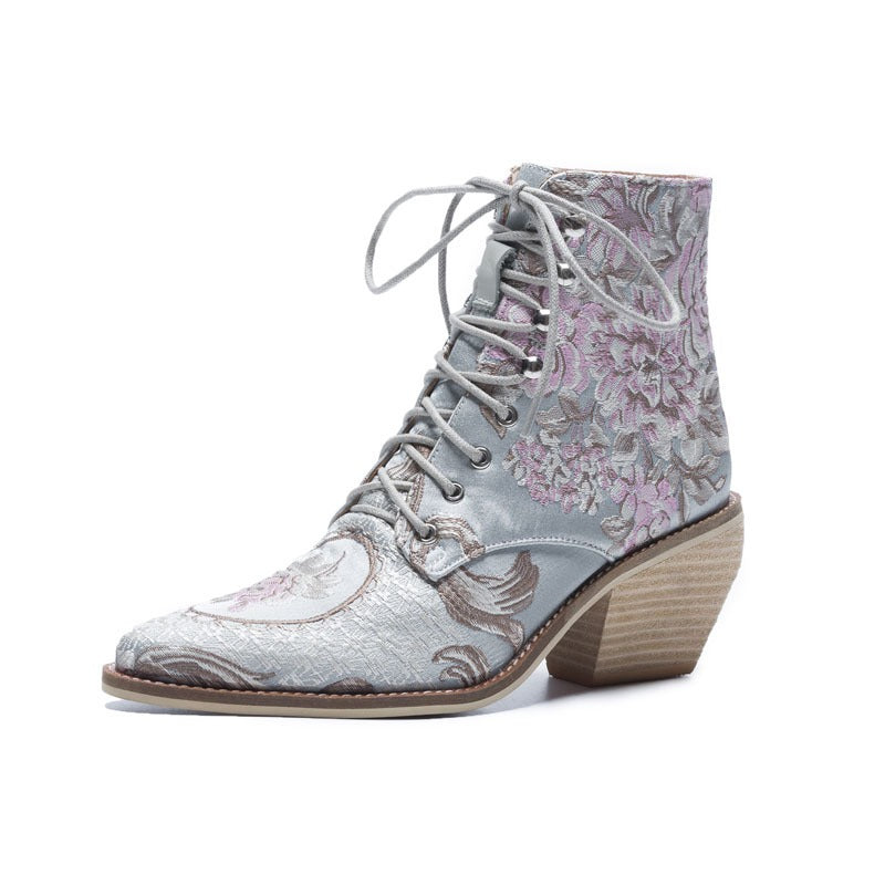 Embroider Women Ankle Boots Elegant Fashion Short Autumn Party Shoes Woman Sexy Pointed Toe Ankle Boots Short Shoes