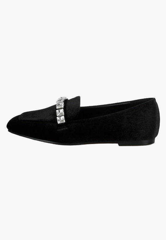Kyari Velvet Diamante Strap Loafers