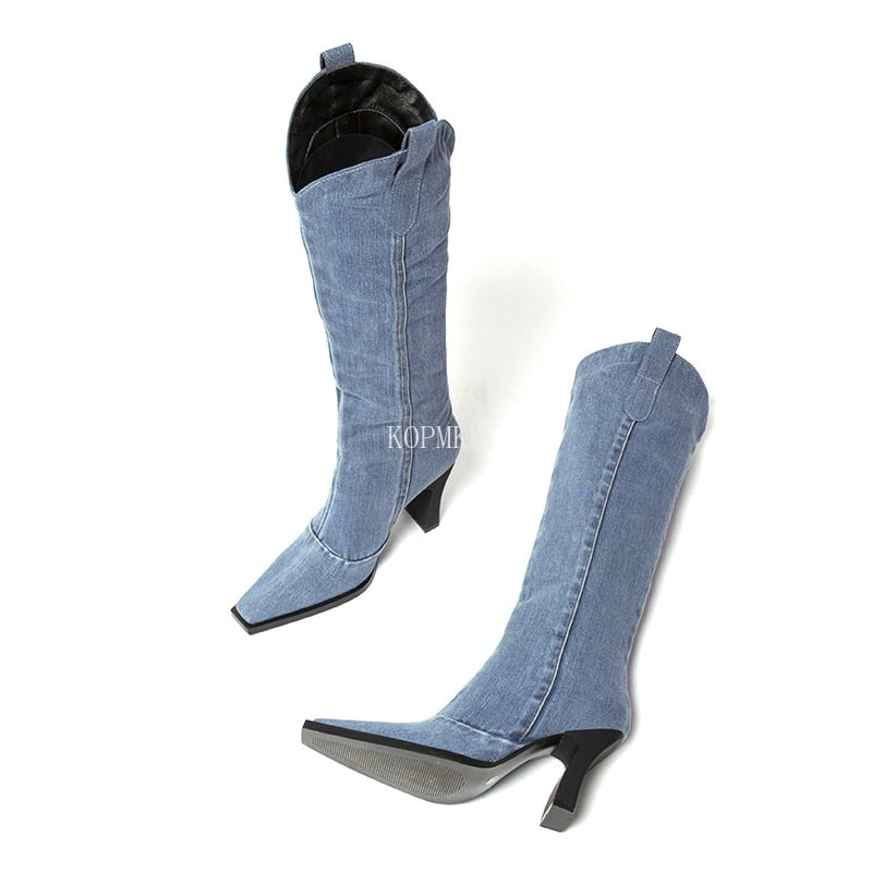 New Denim Ladies Non-slip Boots Fashion Thick-soled Spring Thigh High Boots Women Fashion Casual Shoes Boots