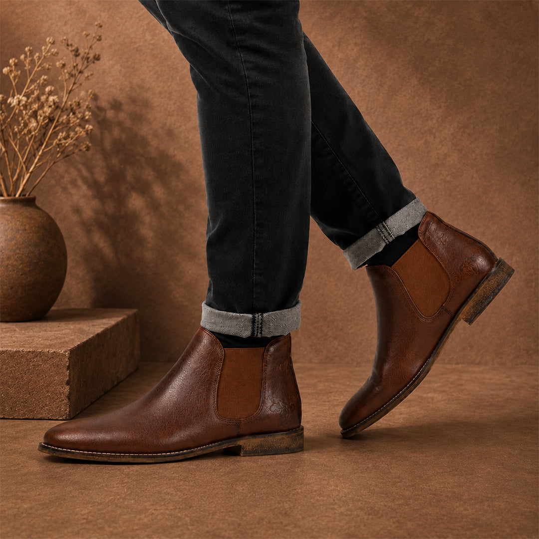 Men's Cognac Leather Ankle Boots