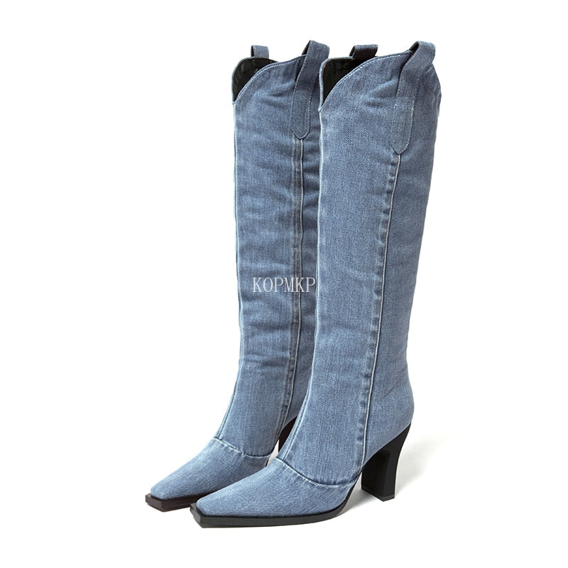 New Denim Ladies Non-slip Boots Fashion Thick-soled Spring Thigh High Boots Women Fashion Casual Shoes Boots