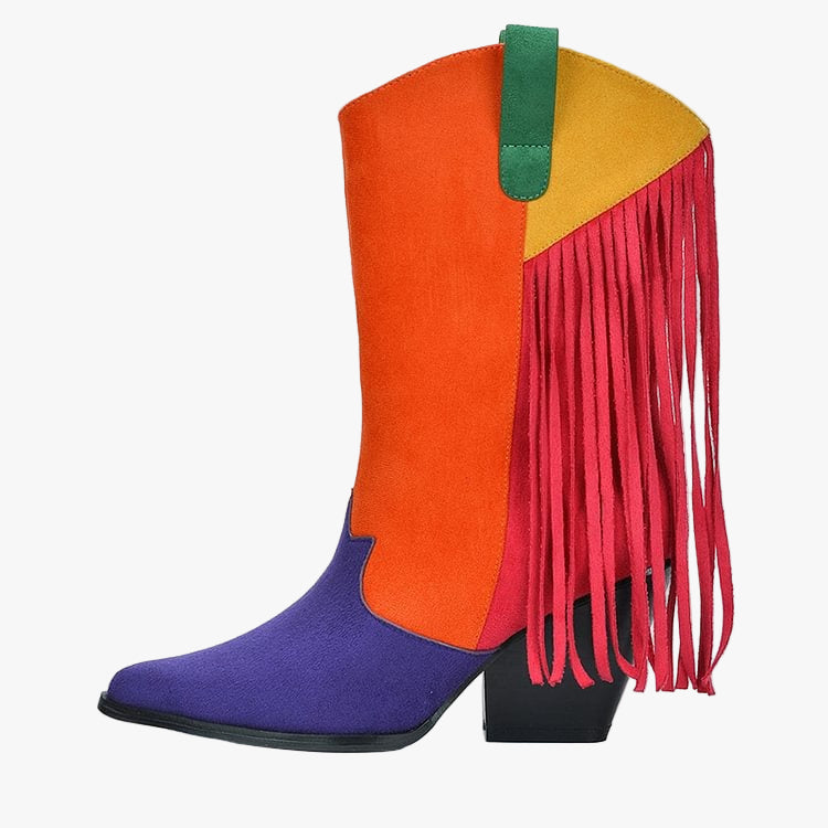 Female Faux Suede Fringed Cowboy Boots Autumn Winter