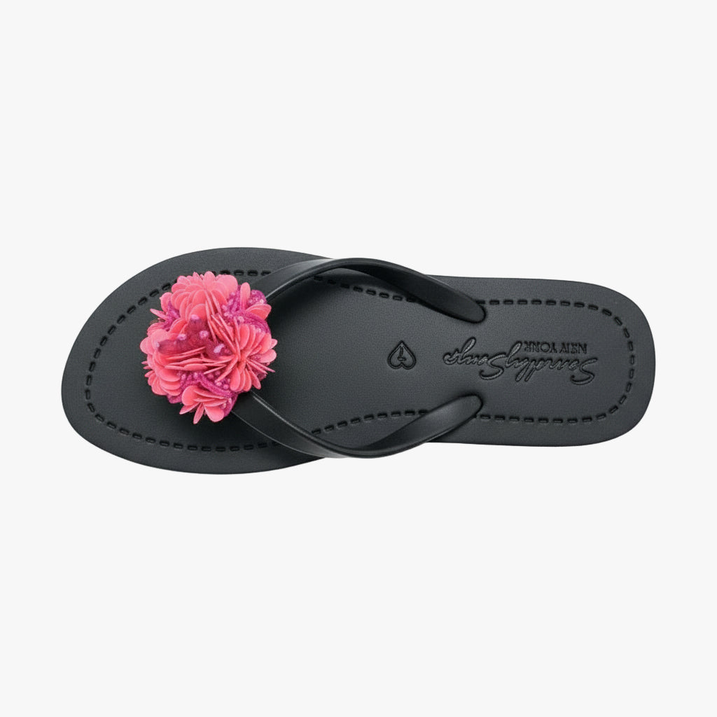 Pink Noho Flower- Embroidered Flat Flip Flops