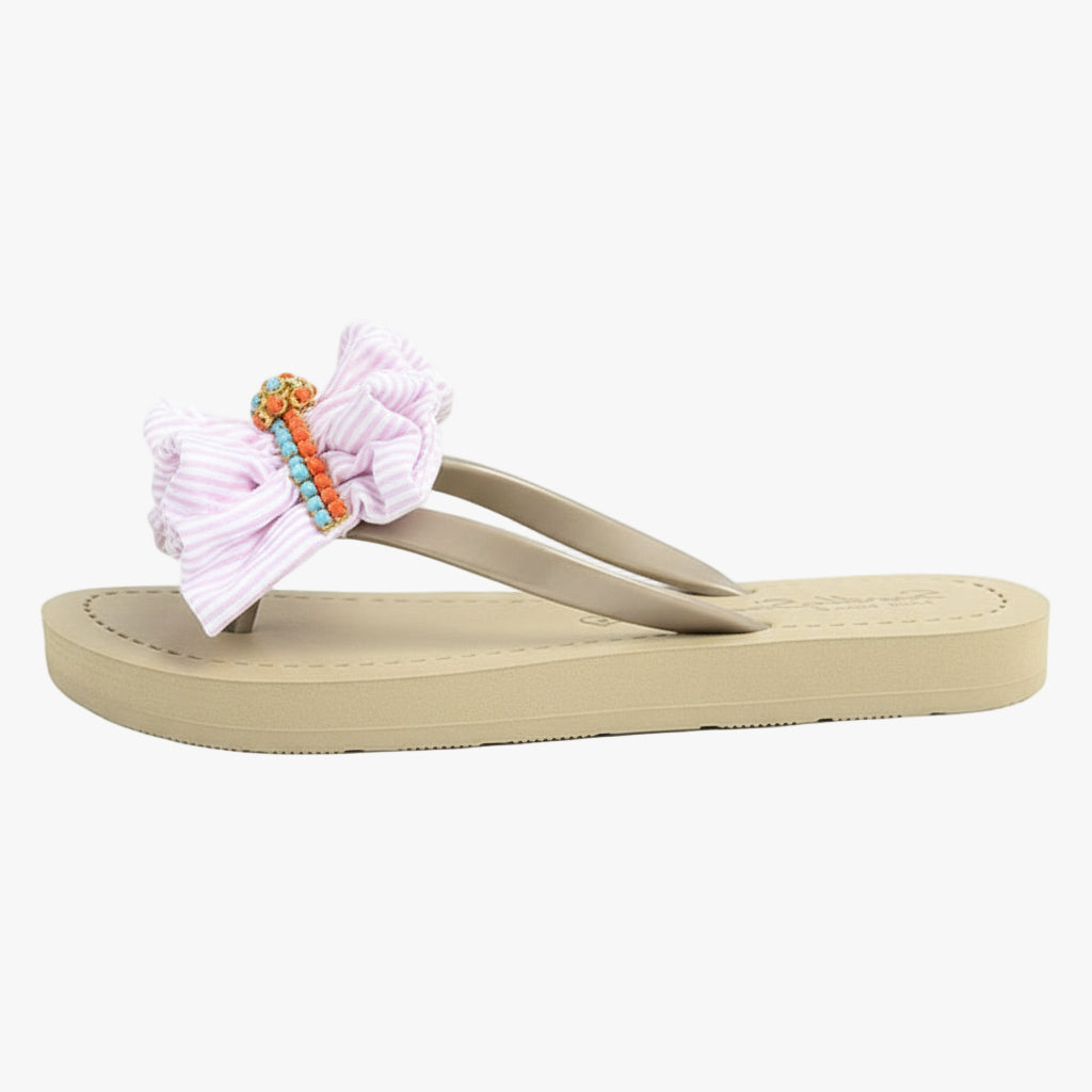 Pink Hudson Stripe Ruffle - Flat Flip Flops Sandal