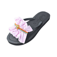 womens ruffle flat sandals trendy beach flip flops
