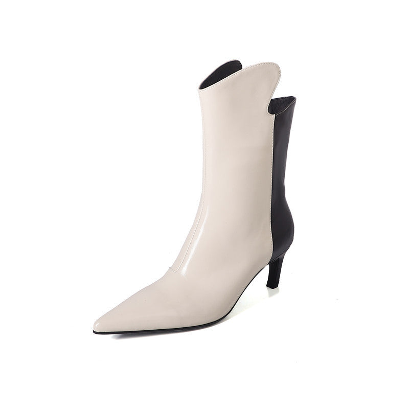 Fashion Design Women Short Boots Thin Heels Genuine Leather Mixed Colors Office Lady Party Shoes Woman Autumn Winter New