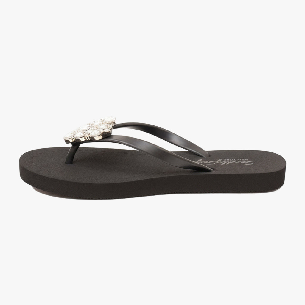 Crystal Heart - Rhine Stone Embellished Women's Flat Flip Flops