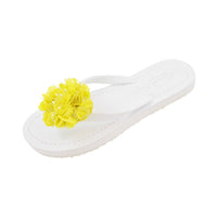 comfortable flat flip flops sandal with flower embroidery - White