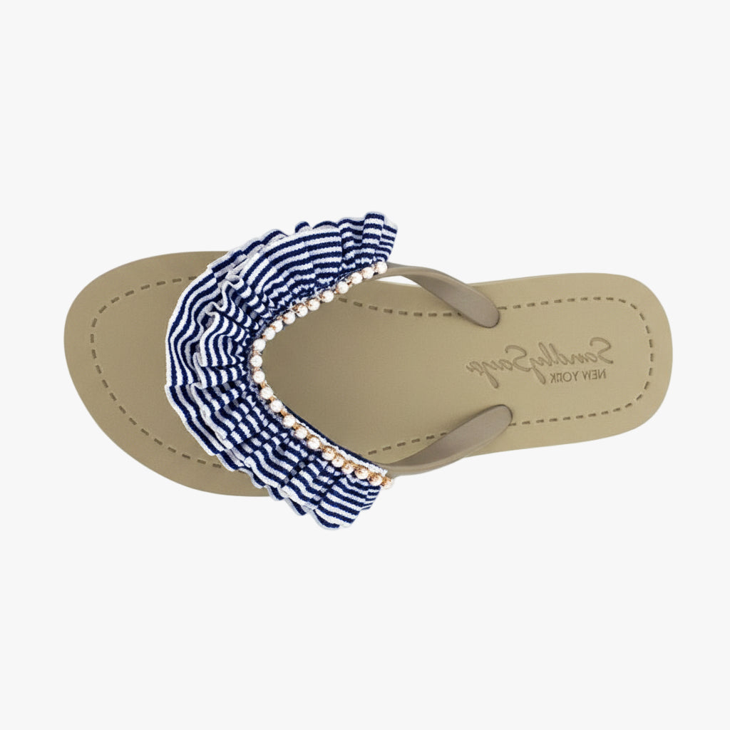 Rockaway Stripe Ruffle - Embellished Flat Flip Flops