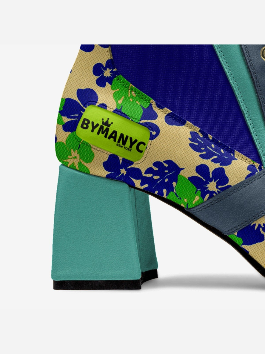 womens block heel fashion boots floral design