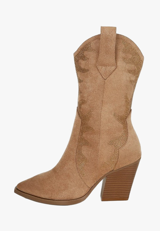 Rambler Rhinestones Embellished Calf Boots