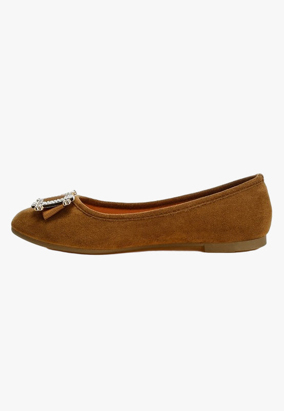 Prajik Rhinestone Buckle Detail Ballerinas