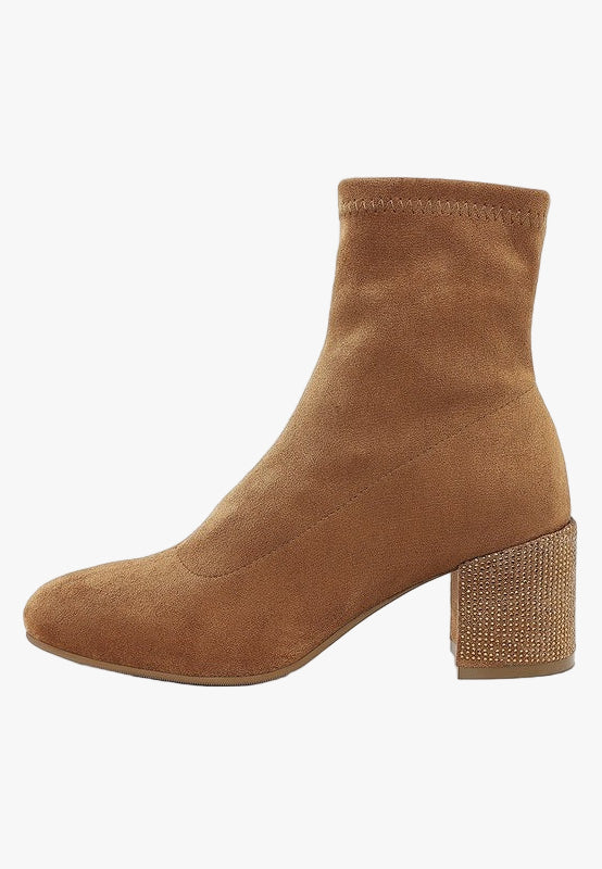 Chena Rhinestones Embellished Block Heel Boots