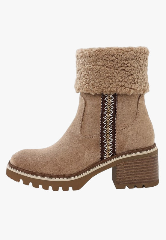 Woolly Faux Fur & Embroidery Detail Boots